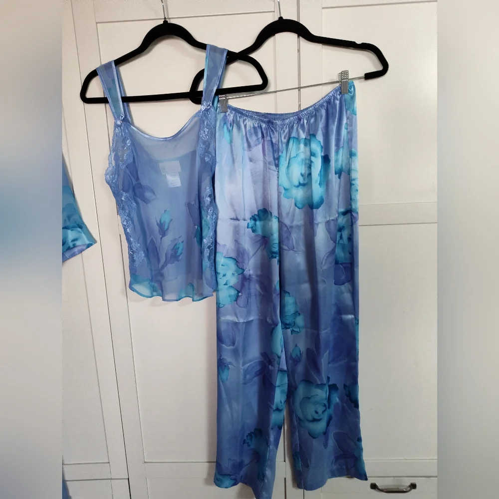 California Dynasty Vtg 1990's Blue & purple satin pajama set Sz S Sexy New Tags